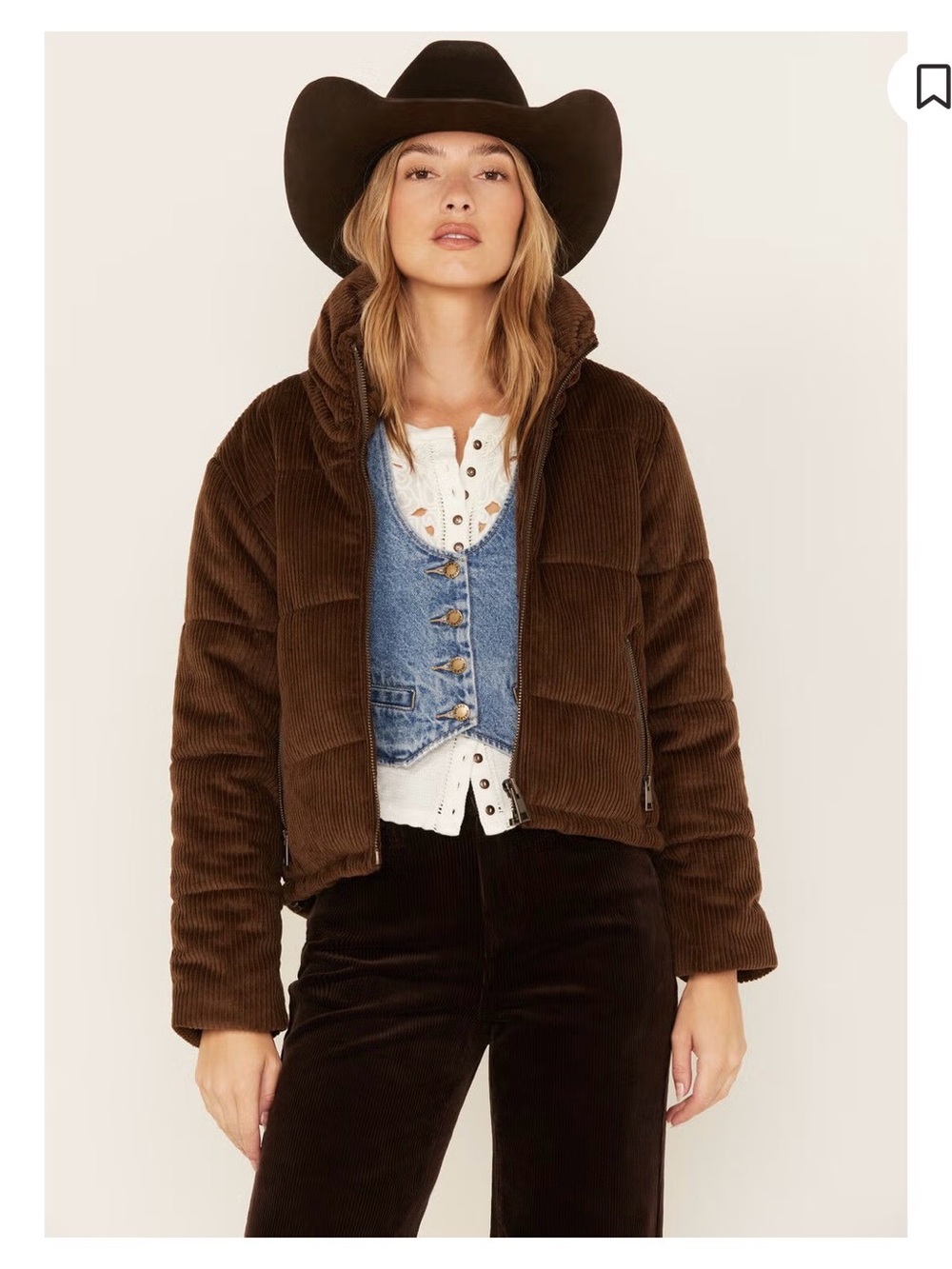 Cleo and Wolf Corduroy Puffer Jacket - Brown L